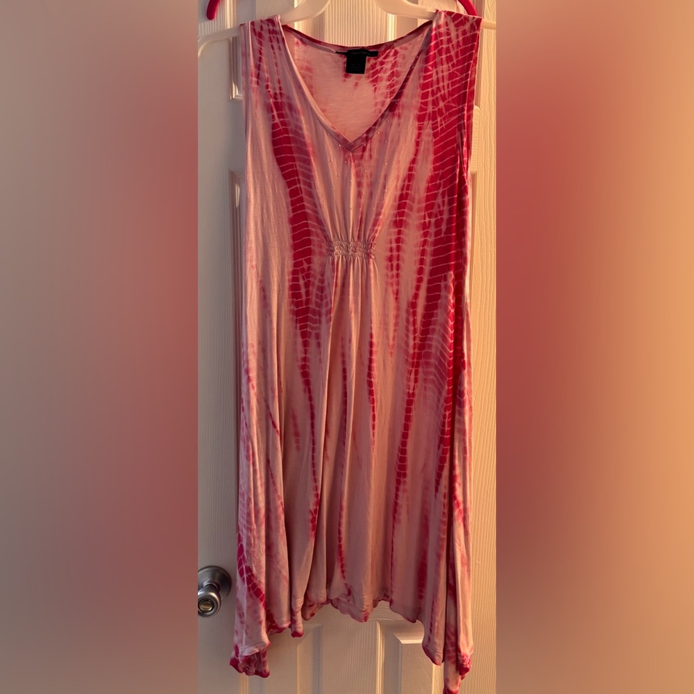 Calvin Klein Jeans Pink Tie-Dye Dress Beaded Bodice L